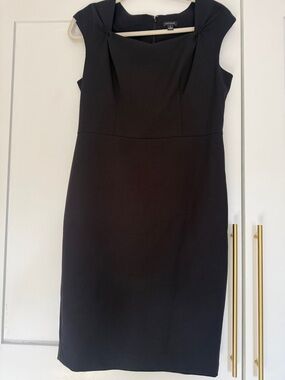 Black Cap-Sleeve Sheath Midi Dress